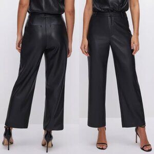 Good American Faux Leather Wide Leg Crop Trousers Pants Black Size 10/30 $185